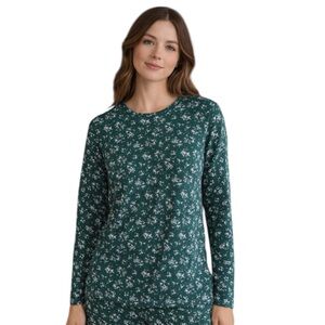 Lake Pajamas Green Floral Long Sleeve Lounge Top Size Small
CC